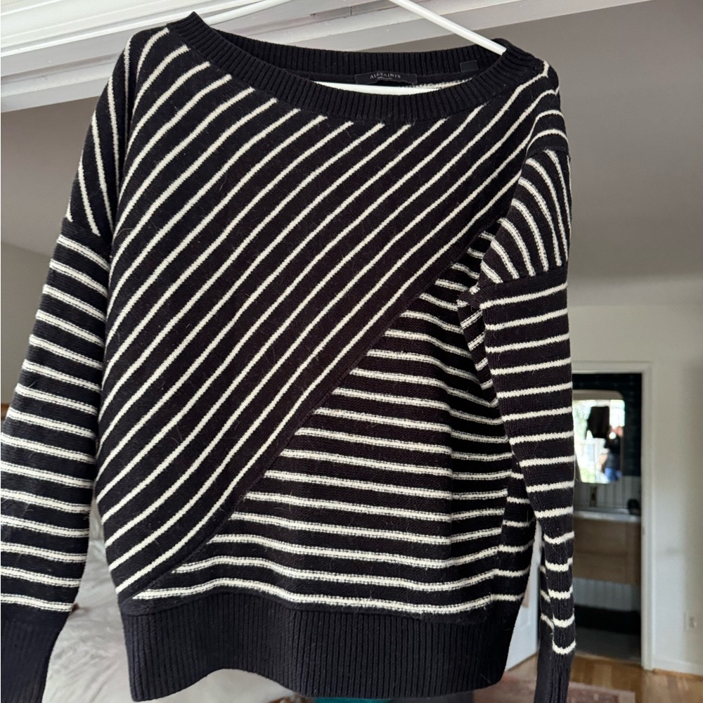 AllSaints Black and White Diagonal Stripe Sweater